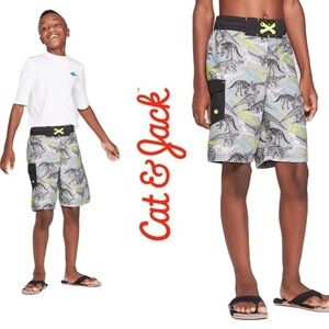 ✨NEW✨ CAT & JACK Boys' Dino Print Swim Trunks in Gray - XS (4/5)